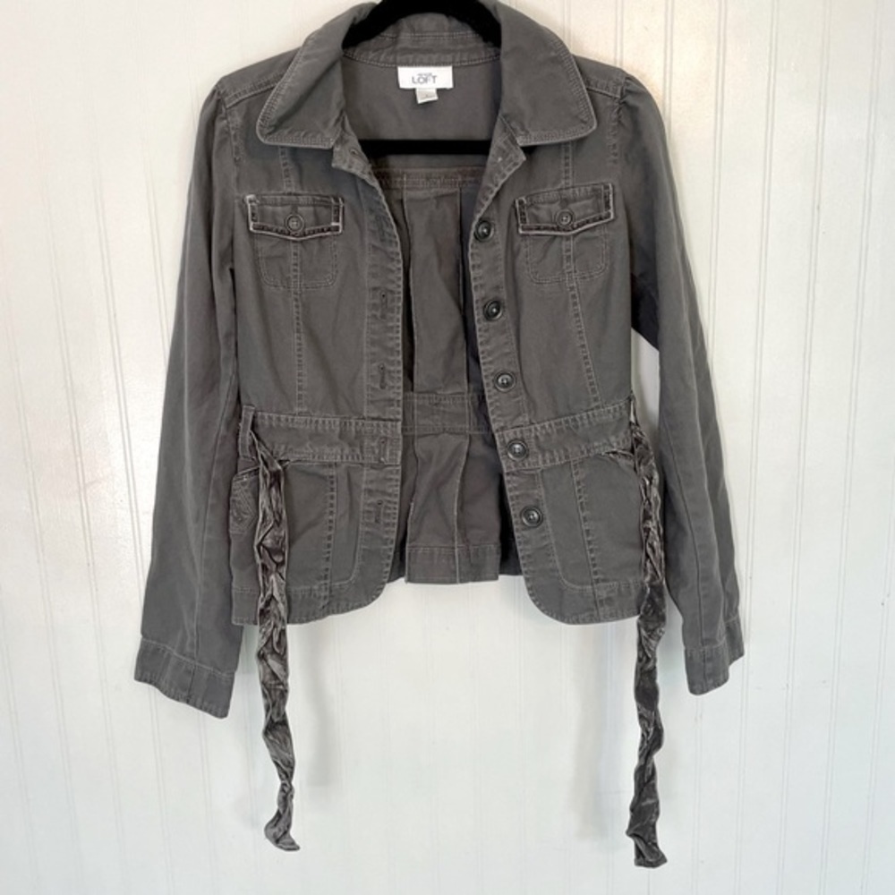 LOFT Gray Canvas Cotton Velvet Trim Jacket - 2 - Picture 4 of 9